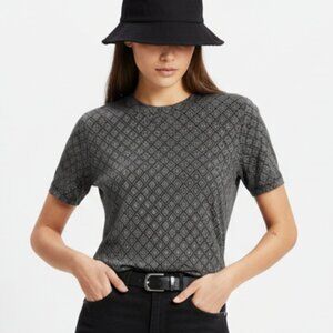 Jean Paul Gaultier Gray & Black Short Sleeve Print Faux Mock Turtleneck Top M